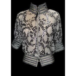 Petit Pois Gunmetal Embroidery Bomber Jacket Medium